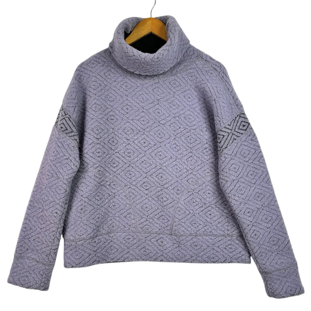 prAna Crestland Sweater Womens M Purple Wool Blend Turtleneck Geometric Knit